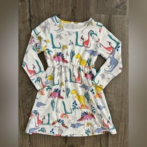 Girls New Size 6-7 Dinosaur Dress - Cream w/ Multi Color Dinos